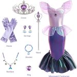 ⁦Poicbor Mermaid Princess Costume for Girls, With forehead accessories and earhooks for Girls 3-8 Birthday Party Halloween Cosplay Outfit with Accessories⁩ - الصورة ⁦2⁩