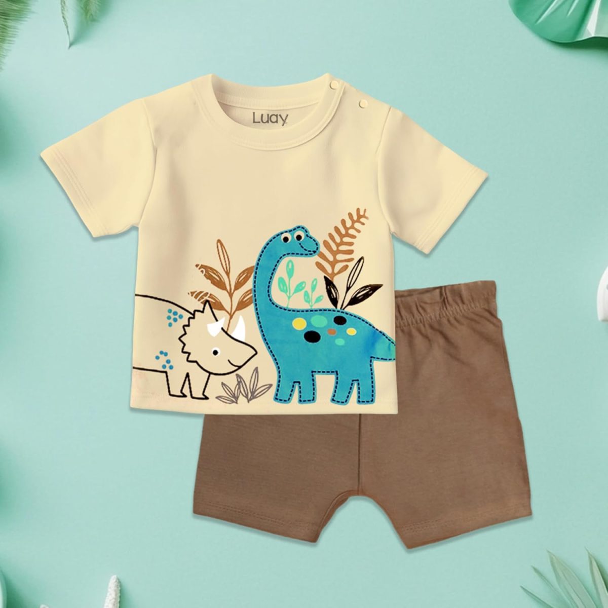 ⁦LUAY 100% Organic Cotton Baby Boy & Girls Clothing Set Short Sleeve Kids Clothes Boys & Girls Toddler Short Set Cute Animal Print Combo Pack Of 2 Top and Shorts Outfit For New born⁩ - الصورة ⁦3⁩