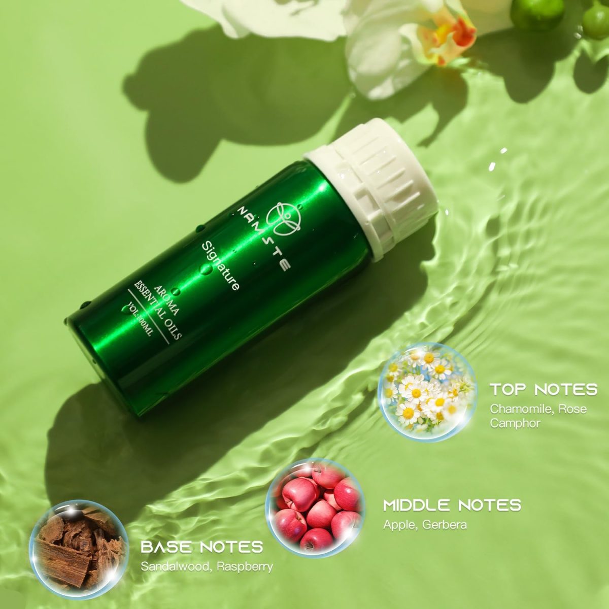 ⁦NAMSTE Aroma Essential Oil, 100ml Signature Collection Scents Diffuser Oil, 100% Pure Natural Essential Oils, Blend of Matricaria, Apple, Sandalwood for Home Aroma Device⁩ - الصورة ⁦2⁩