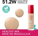 ⁦Bourjois Healthy Mix Clean Foundation – Liquid Foundation, Vegan Formula, Makeup – 51.2W Golden Vanilla, 30ml (1.1oz)⁩ - الصورة ⁦3⁩