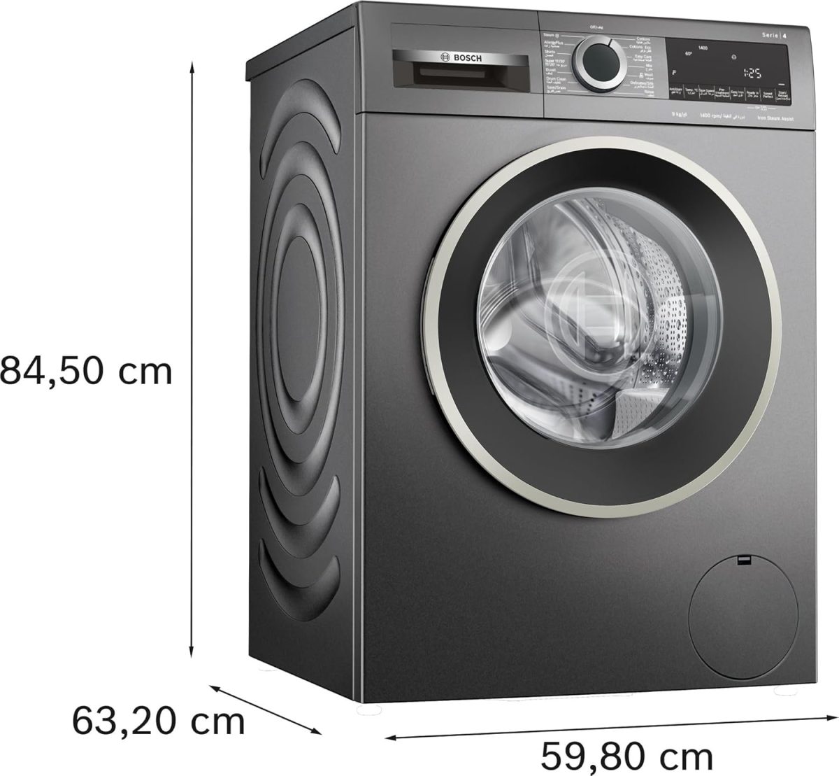 ⁦Bosch Washing Machine WGA144ZRSA, Series 4, Front Load 9 kg, 1400 RPM, AntiStain System, Pre-Soak, EcoSilence Drive™, Wrinkle Reduction, Energy Efficient⁩ - الصورة ⁦5⁩