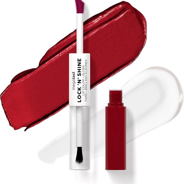 Wet n Wild 'n' Megalast Lock n' Shine, Dual-Ended Lip Color and Clear Gloss, Vitamin E and Jojoba Oil Enriched Formula, Red-Y-For Me Shade