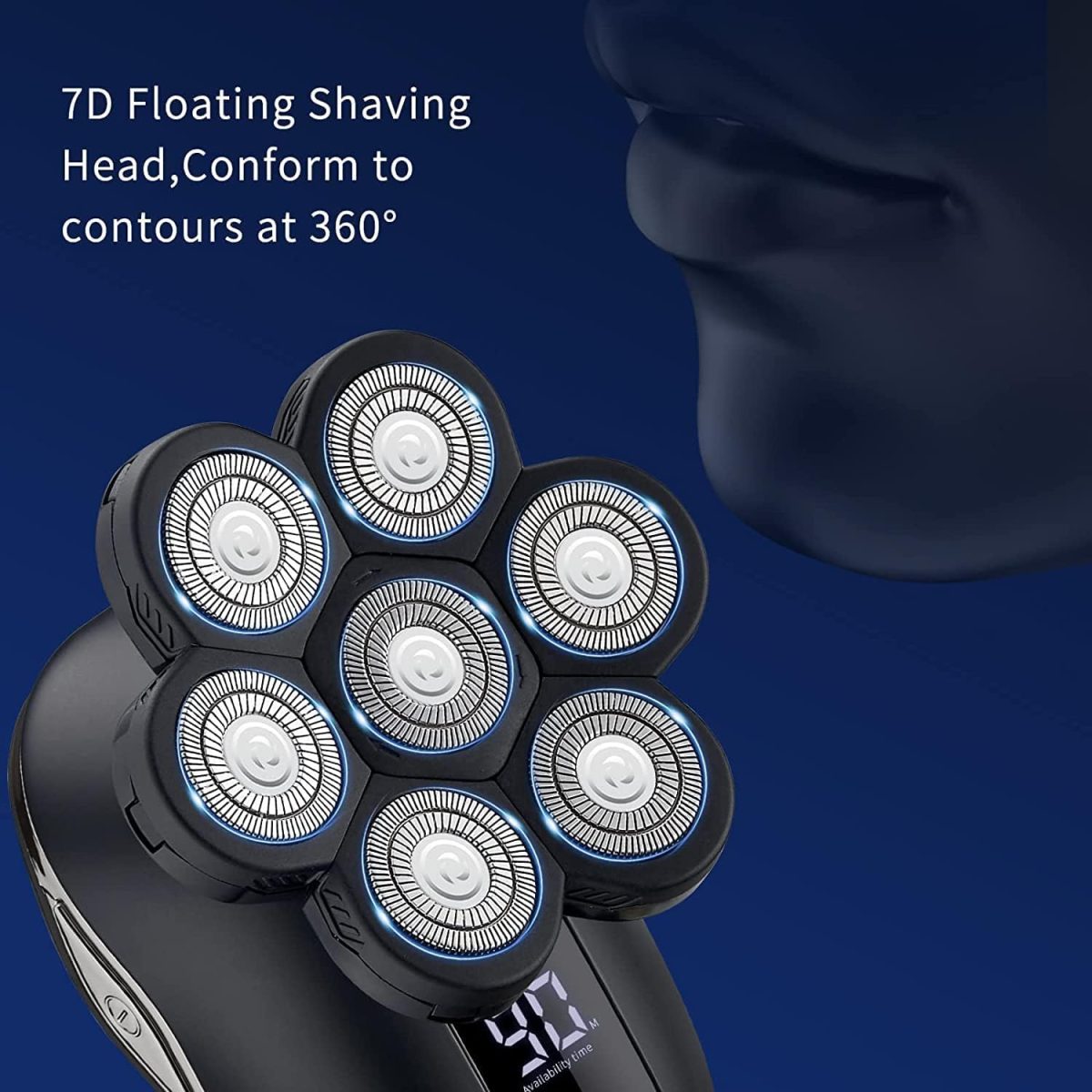 ⁦Electric Shaver for Men 5 in 1, Bald Head Shaver Waterproof, Upgraded Head Shaver 7 Floating Heads, Multifunctional Head Razors for with Nose Ear Trimmer, LED Display, 90 Mins Run time for Traval⁩ - الصورة ⁦6⁩