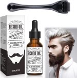 Beard Growth Serum Kit, Azonee Organic Beard Oil with Tea Tree and Jojoba, 0.5MM Derma Roller for Beard Growth, Nourishing Beard Grooming Set for Fuller and Thicker Beard