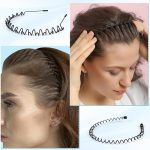 ⁦fenshine Metal Hair Bands Feather Wavy Headband Unisex Black Wavy Headband Polished Backwards Non-Slip Sports Hair Band for Women Men 6 Pack⁩ - الصورة ⁦4⁩