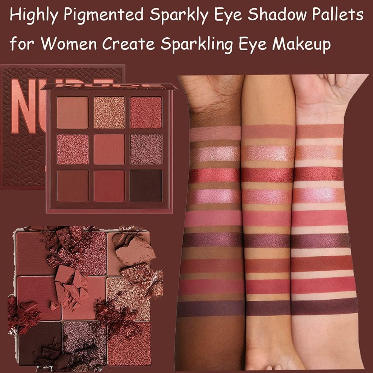 ⁦Khazna Eyeshadow Palette, Women Create Sparkling Eye Makeup Matte Shimmer Eye Shadow Palettes, Long Lasting Eye Makeup Palette, Highly Pigmented Sparkly Glitter Eye Shadow Pallets 9 Colours⁩ - الصورة ⁦4⁩