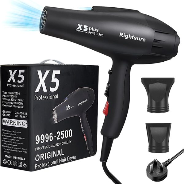 Rightsure Hair Dryer, Professional Blow Dryer, 2500W Blue Light Negative Ionic Fast Drying Hairdryer with 2 Speeds 3 Heat Settings, Cool Button, 2 Nozzle for Women Men Home Salon