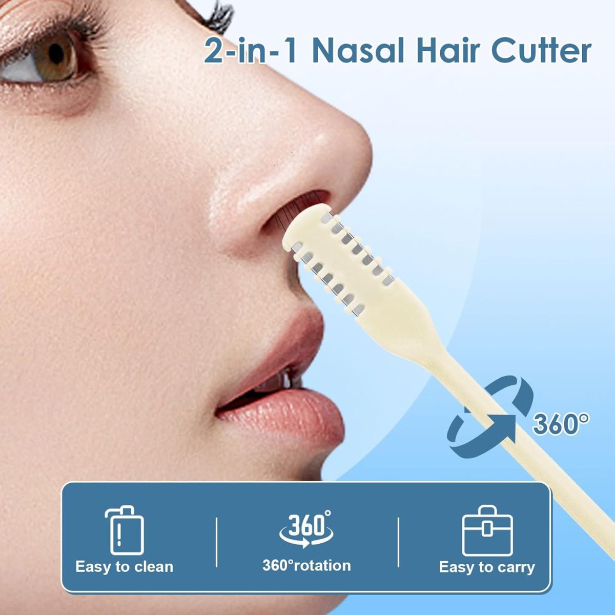 ⁦ALMEKAQUZ 6Pcs 2-in-1 Nasal Hair Cutter, Upgrade Double Sided Nose Hair Knife, 360° Nostril Hair Remover Tool, Nose Hair Trimmer, Nasal Hair Cutter for Men Women, with Soft Cleaning Brush (Cream)⁩ - الصورة ⁦4⁩
