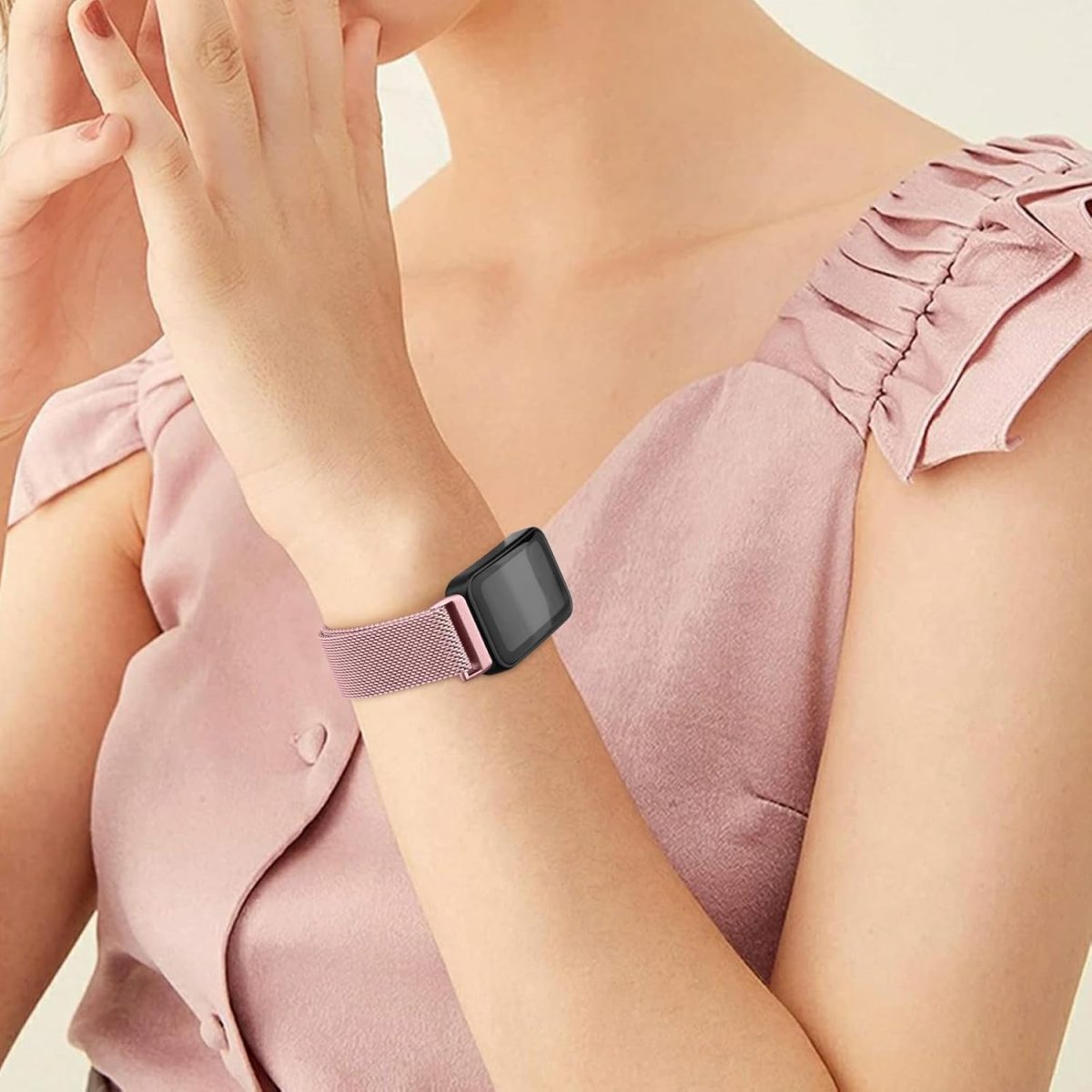 ⁦Metal Bands for Samsung Galaxy Fit 3 Strap, Adjustable Stainless Steel Strap with Magnetic Buckle for SAMSUNG Galaxy FIT 3 SM-R390 Smartwatch Strap Women&Men⁩ - الصورة ⁦5⁩