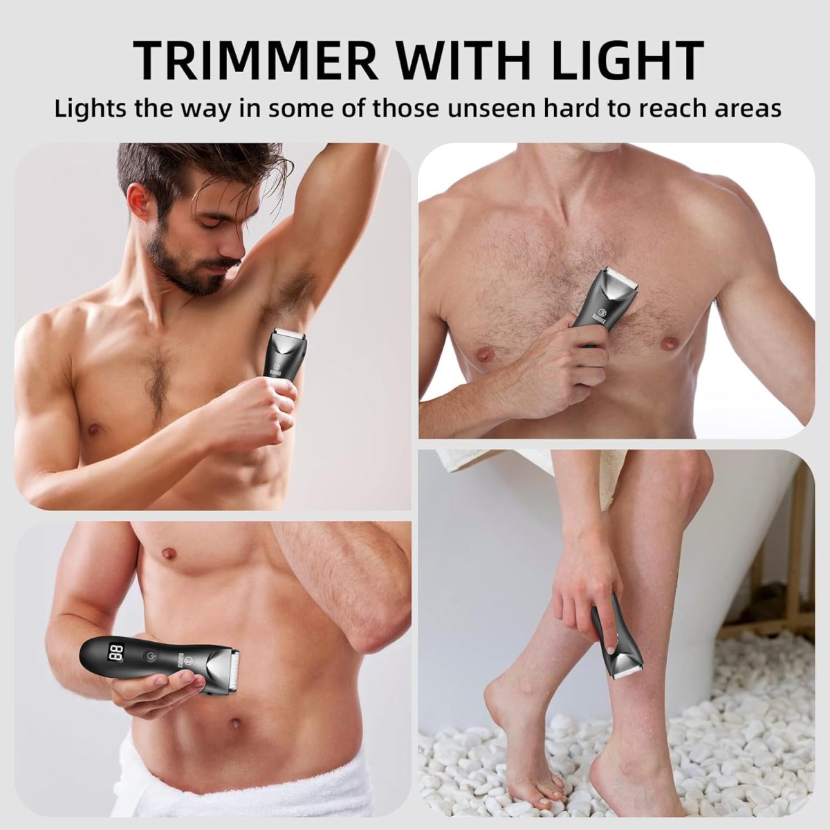 ⁦LEMULEGU Men Body Hair Trimmers,Electric LCD Battery Indicator Safe Blade Waterproof Groin Hair Shavers Male Painless Wet and Dry Quiet Hygiene Razor with Standing Charging SMT033 Black⁩ - الصورة ⁦3⁩