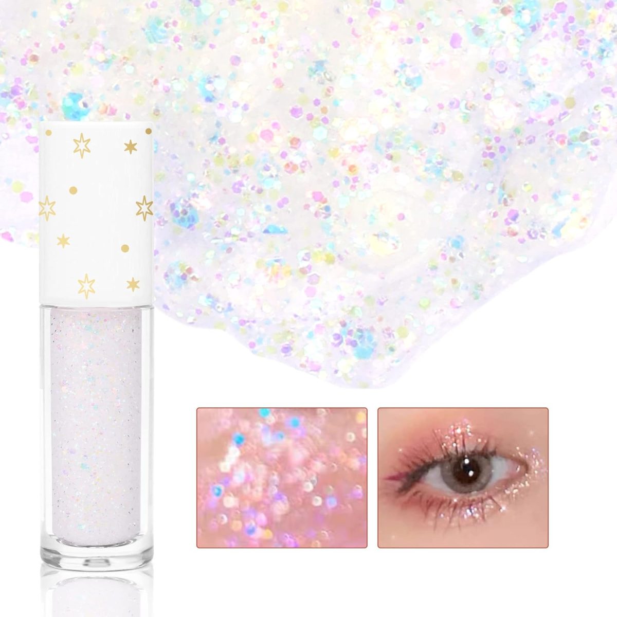 ⁦Geeneiya Liquid Glitter Eyeshadow Korean Makeup Under Eye Shadow Bling,Pigmented, Long Lasting, Quick Drying, Loose Glitter Glue for Crystals EyeMakeup (Colorful Galaxy 01)⁩ - الصورة ⁦2⁩