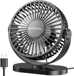 SWEETFULL Desk Fan, Small USB Desk Fan Silent, 3 Speeds Portable Personal Desktop Fan, Dual 360 Adjustment Mini Fan, Quiet Operation for Home,Office,School and Outdoor (Black)