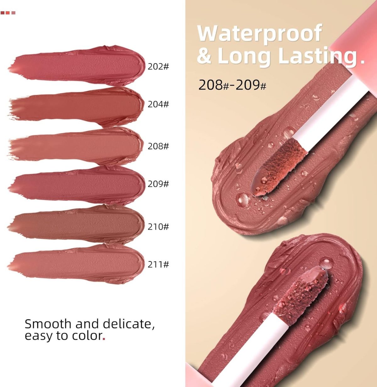 ⁦MAKINGTEC 2Pcs set Matte Velvet Earphone Liquid Lipstick, Waterproof Long Lasting Lipstick Matte Kit with 2Pcs set Glitter Shimmer Eyeshadow Sticks, Long Lasting, Quick Drying, Easy to Apply⁩ - الصورة ⁦4⁩