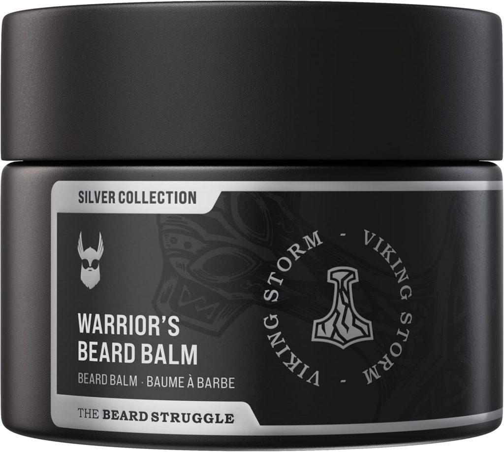 The Beard Struggle Warrior’s Beard Balm - Silver Collection, Viking Storm - Non-Greasy Low-Hold Formula, Luxurious Cologne-Grade Fragrances 100% Natural Ingredients - 50g / 1.76 US. oz.