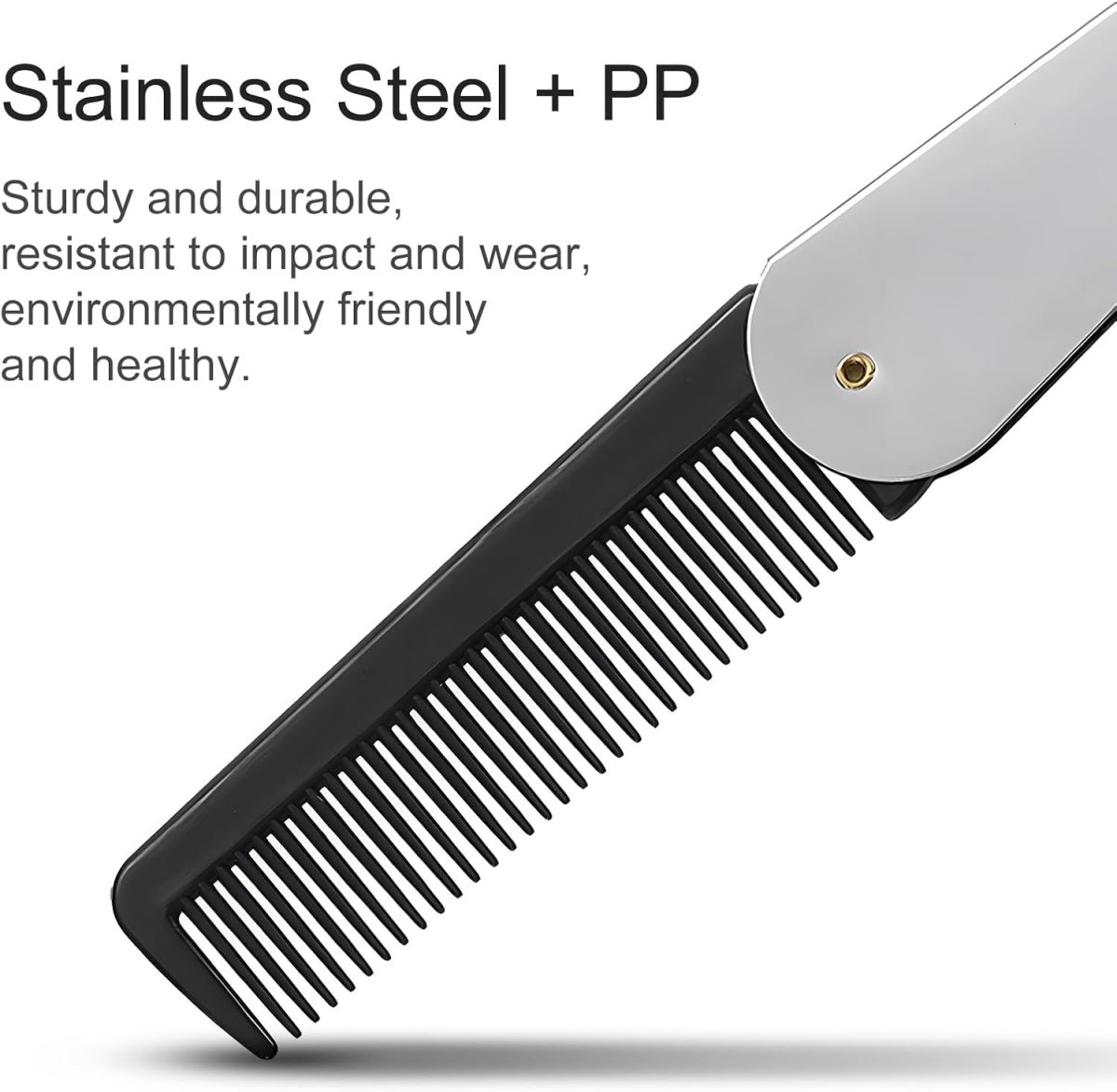 ⁦Stainless Steel Folding Comb, Pocket Comb For Men, Bread Mustache Comb, Hair And Beard Comb With Cover For Men, Ideal For Grooming, Detangling, And Styling (3 Pcs)⁩ - الصورة ⁦3⁩