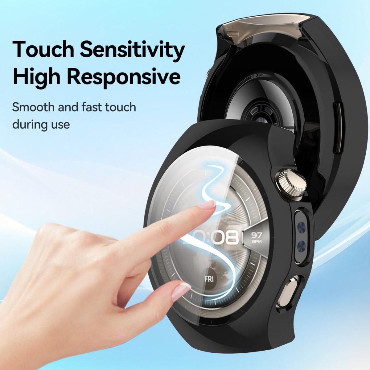 ⁦T Tersely Case and Screen Protector for Huawei Watch 5 46mm, All-around Anti Scratch Shockproof Protective Hard PC Full Cover Tempered Glass Compatible with Huawei Watch 5 (Black)⁩ - الصورة ⁦5⁩