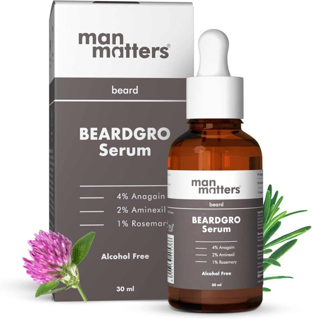 Man Matters BeardGro Oil-In-Serum 30ml | 4% Anagain, 2% Aminexil & 1% Rosemary | Stronger, Fuller & Thicker Beard Growth | Solves Uneven & Patchy Beard | Lightweight and Fast Absorption