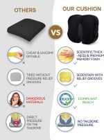 ⁦Travel Ease Ergonomic Seat Cushion, Premium Memory Foam Chair Pad with Anti-Slip Base for Long Hours Sitting Comfort, Hip Support Pillow for Office Chair, Car Seat, Home Use (Black)⁩ - الصورة ⁦7⁩