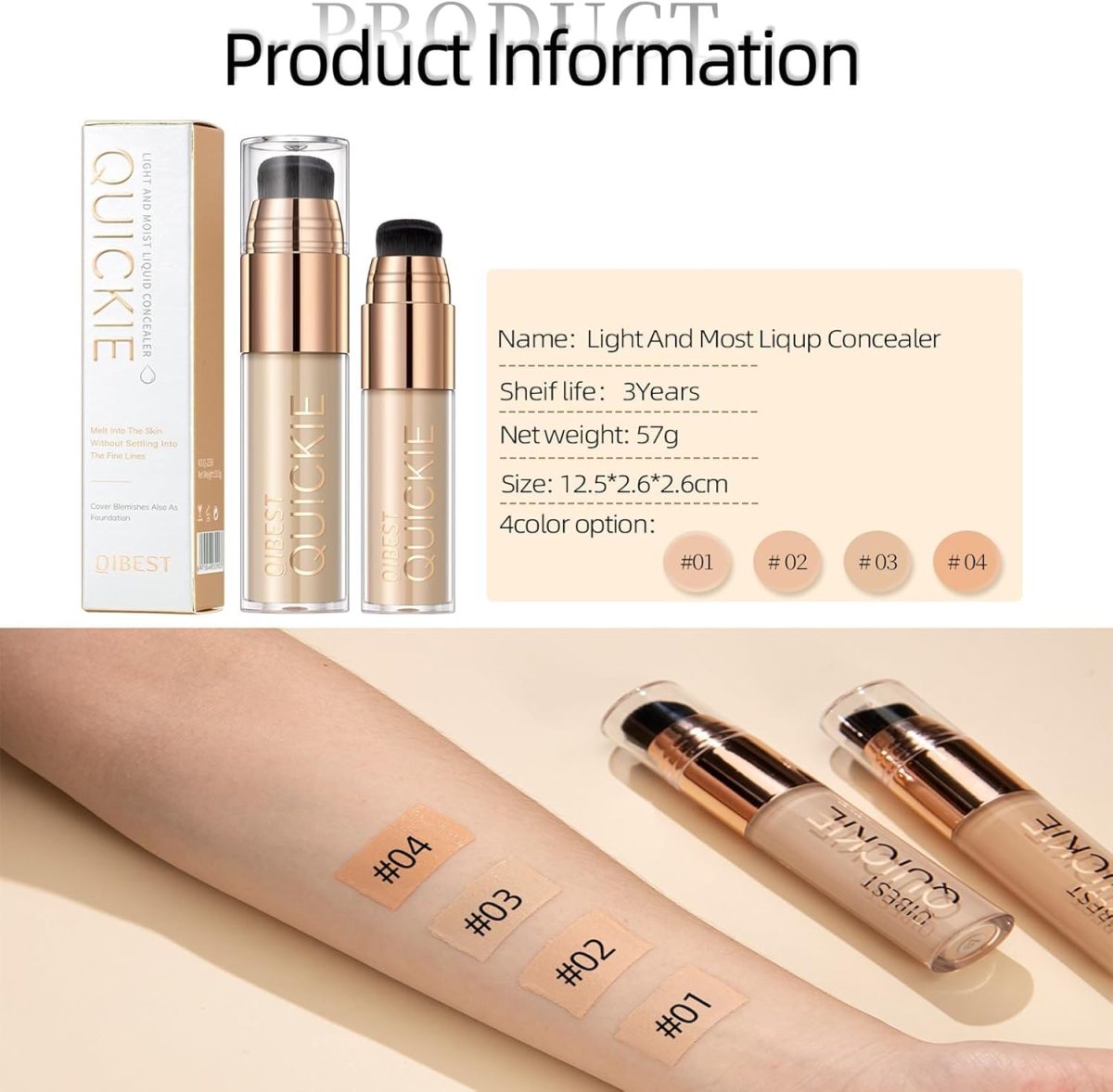 ⁦Azonee Moisturizing Liquid Foundation, Silky Long-Wear Concealer, Sheer to Full Coverage for Dewy, Natural Glow, Suitable for All Skin Types (#01)⁩ - الصورة ⁦7⁩