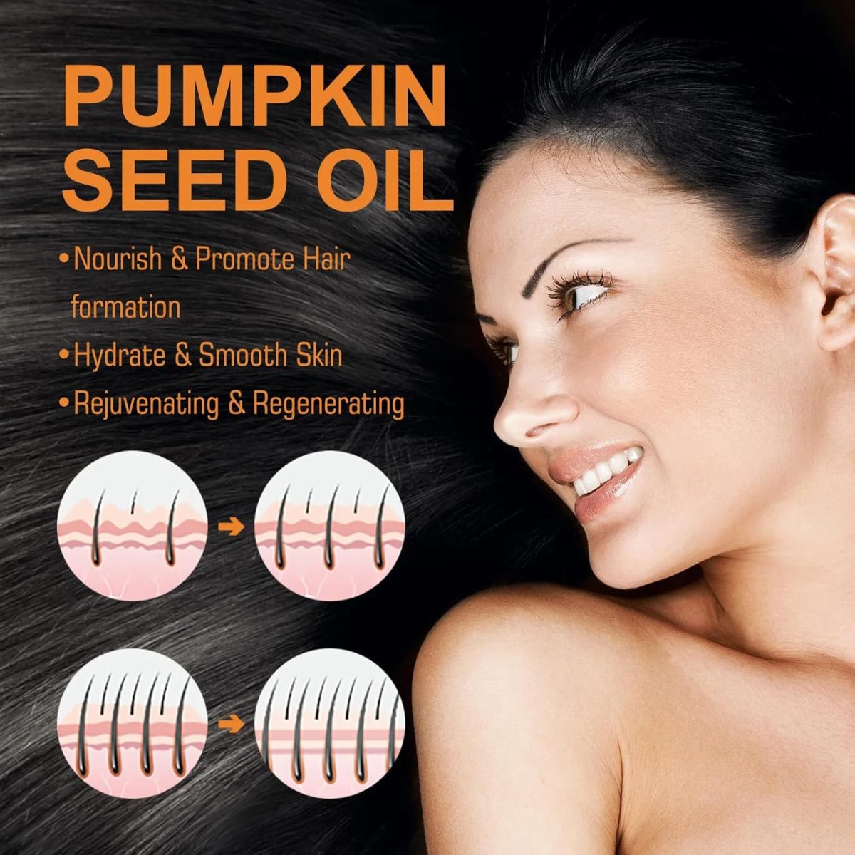 ⁦Cosmite Organic Pumpkin Seed Oil – Pure Cold Pressed Oil to Nourish Hair, Eyelashes, Eyebrows & Skin, Boost Hair Growth, Repair Dry and Damaged Hair, and Moisturize Face & Body Naturally (1PCS)⁩ - الصورة ⁦3⁩