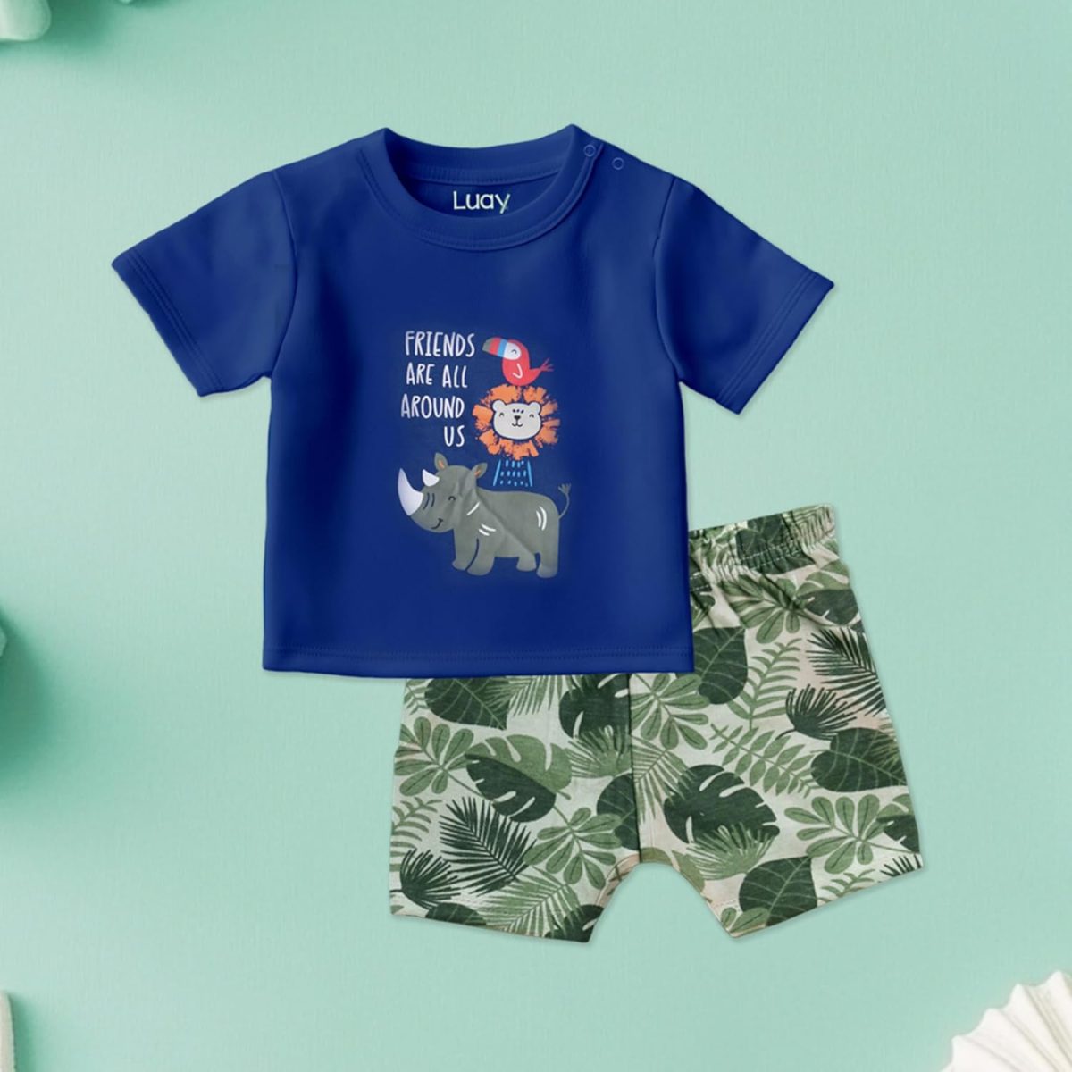 ⁦LUAY 100% Organic Cotton Baby Boy & Girls Clothing Set Short Sleeve Kids Clothes Boys & Girls Toddler Short Set Cute Animal Print Combo Pack Of 2 Top and Shorts Outfit For New born⁩ - الصورة ⁦4⁩
