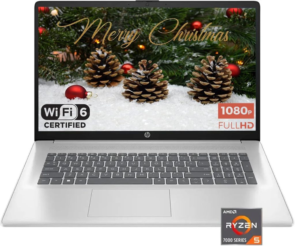 HP 17.3" 1920 x 1080 (Full HD) Laptop, AMD Ryzen 5 7430U(6 core), AMD Radeon Graphics, 16GB DDR4 RAM, 512GB SSD, HDMI, Wi-Fi 6, Bluetooth, Windows 11 S, Natural Silver, EAT 64GB USB Flash Drive