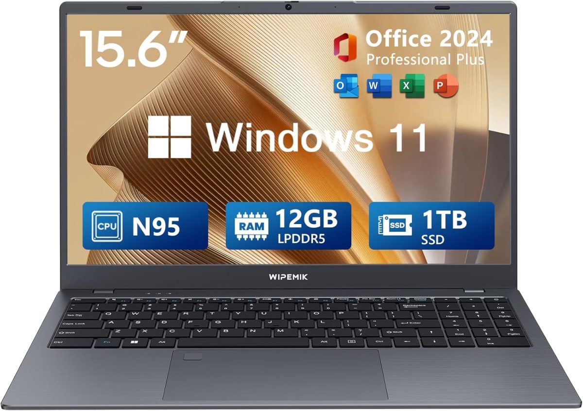 WIPEMIK Laptop Computer, 12GB LPDDR5 RAM Laptop 1TB SSD, Quad-Core N95, 15.6 Inch 1080P IPS Display Win11 Pro Laptops, WiFi 5, BT 5.0, Fingerprint, USB Type-C
