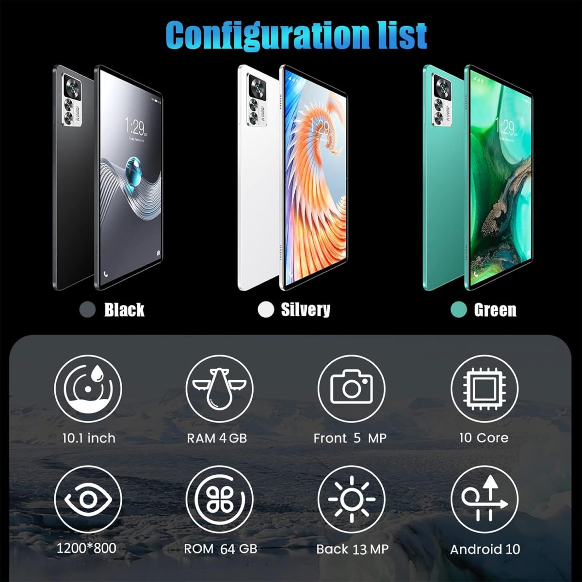 ⁦تابلت 10.1 بوصة بنظام اندرويد S12 4+128 جيجابايت بشاشة 2K مع 1200×800 IPS كاميرا 13+5 ميجابيكسل واي فاي بلوتوث 5.0 نظام تحديد المواقع ثنائي شرائح الاتصال 4000 ميلي امبير في الساعة أخضر⁩ - الصورة ⁦2⁩