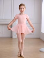 ⁦MdnMd Girls Ballet Leotards Skirt Tights Combo Toddler Ballerina Dance Dresses Outfit Removable Soft with Short Sleeve⁩ - الصورة ⁦5⁩
