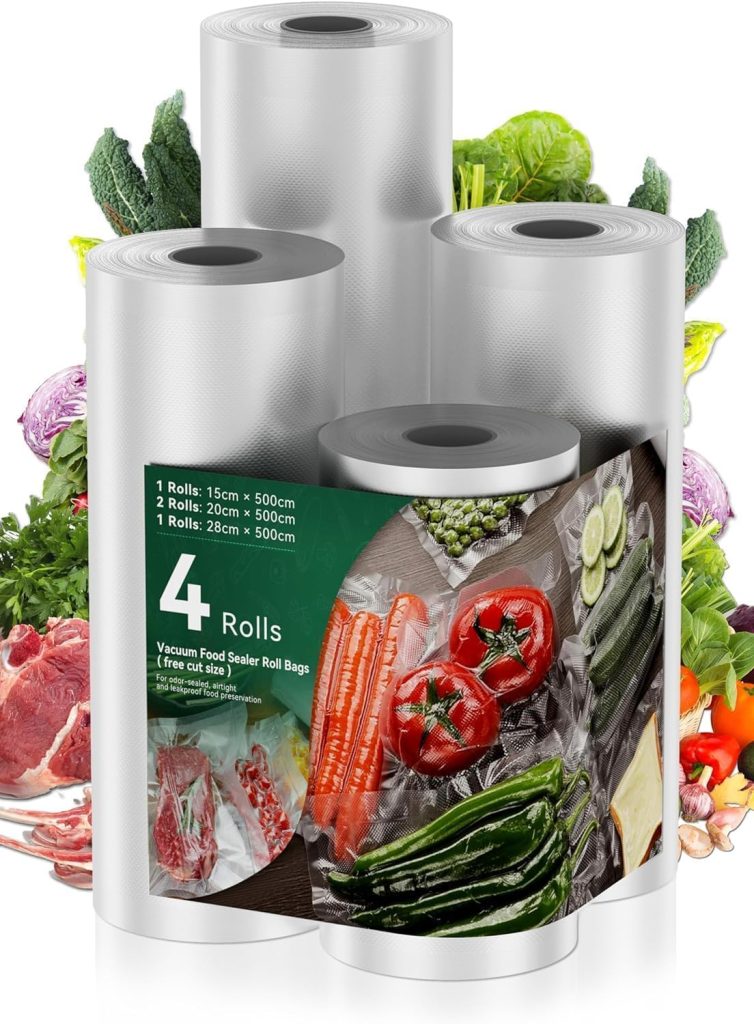 HEYMIX PROFESSIONAL Vacuum Food Sealer Roll - 4 Pack Vacuum Seal Bags Rolls,Seal Storage 28/20/15CMx5M,Heat Commercial Grade Bag Rolls Storage Bags Compatible with All Vac Machines,Food Saver