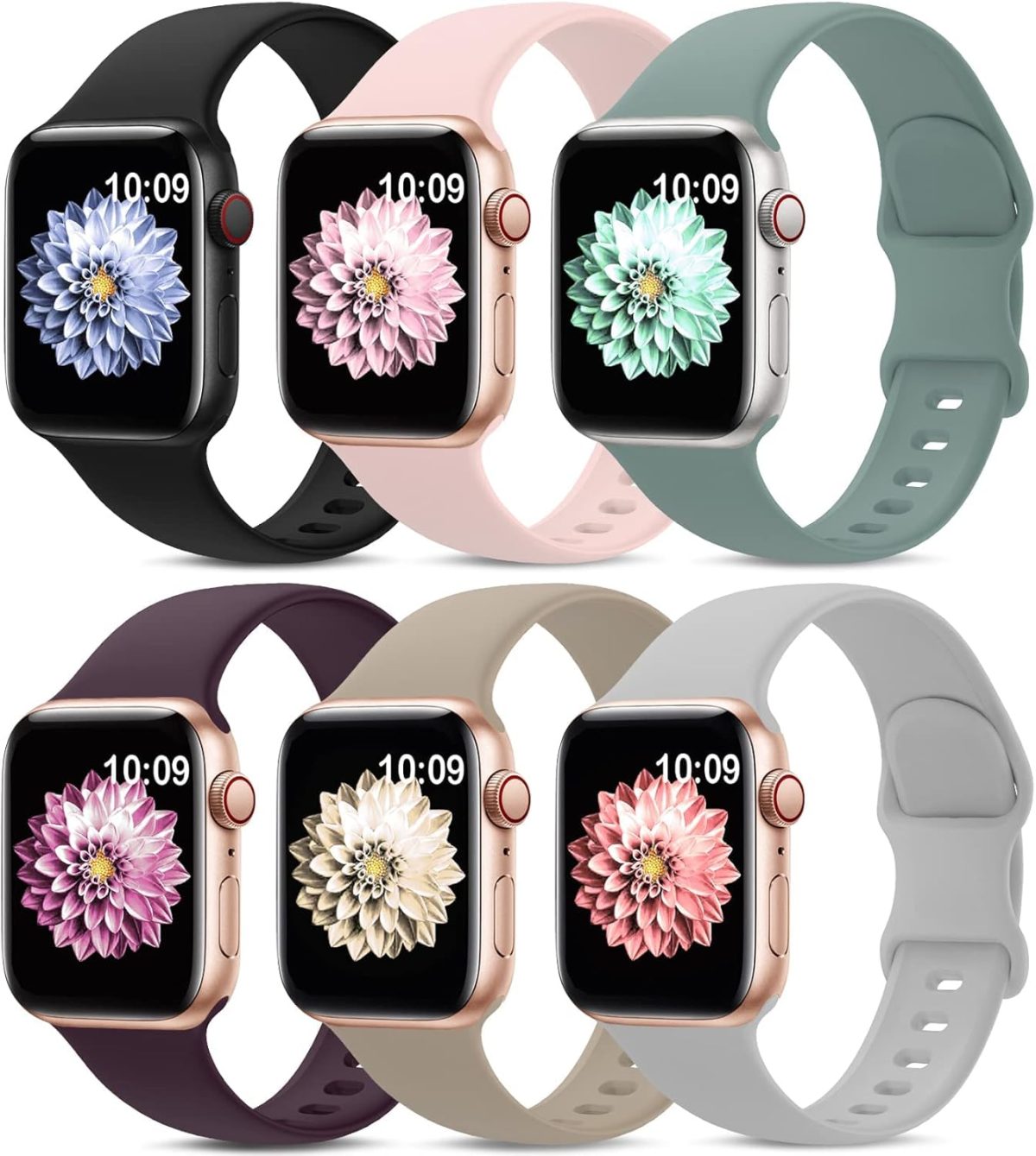 6 Pack Sport Bands Compatible with Apple Watch Band 42mm 44mm 45mm, Soft Silicone Waterproof Strap Wristbands Compatible with iWatch Apple Watch Series 7 6 5 4 3 2 1 SE