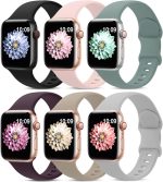 6 Pack Sport Bands Compatible with Apple Watch Band 42mm 44mm 45mm, Soft Silicone Waterproof Strap Wristbands Compatible with iWatch Apple Watch Series 7 6 5 4 3 2 1 SE