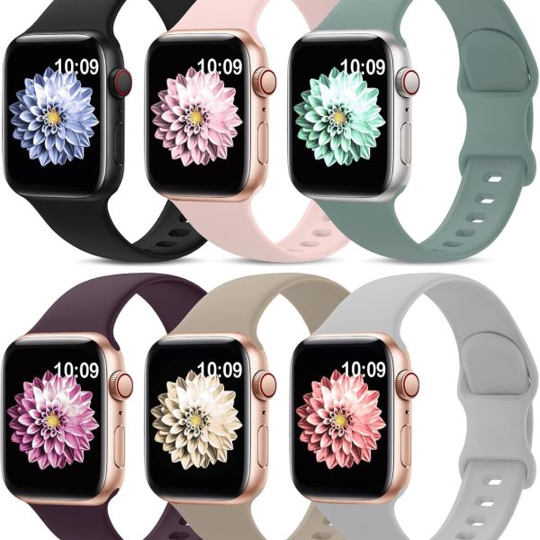 6 Pack Sport Bands Compatible with Apple Watch Band 42mm 44mm 45mm, Soft Silicone Waterproof Strap Wristbands Compatible with iWatch Apple Watch Series 7 6 5 4 3 2 1 SE