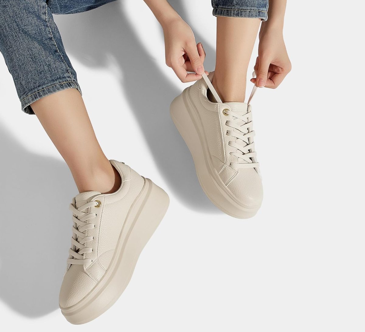 ⁦LUCKY STEP Women's Platform Fashion Sneakers Faux Leather Classic Tennis Shoes Low Top Casual Walking Shoes⁩ - الصورة ⁦9⁩