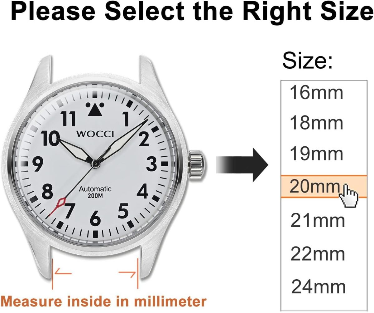 ⁦WOCCI Adjustable Nylon Sport Watch Bands with Hook and Loop Fastener, Quick Release Watch Straps for Men and Women, Band Width 16mm 18mm 19mm 20mm 21m 22mm 24mm⁩ - الصورة ⁦5⁩