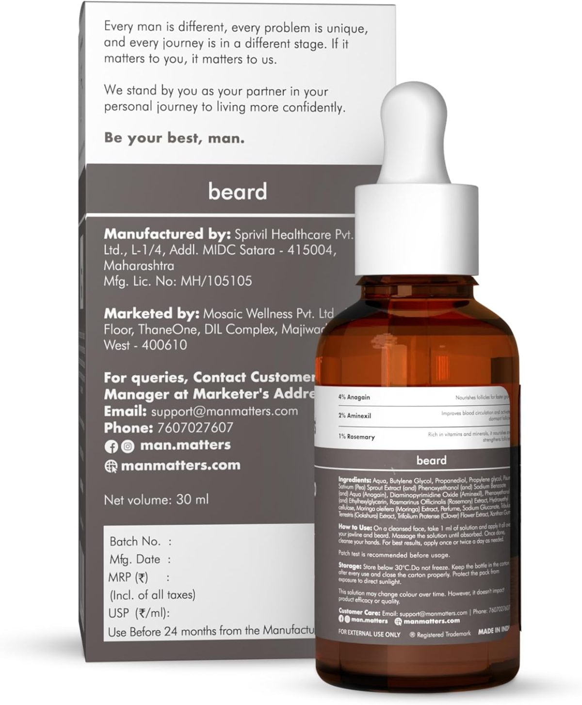 ⁦Man Matters BeardGro Oil-In-Serum 30ml | 4% Anagain, 2% Aminexil & 1% Rosemary | Stronger, Fuller & Thicker Beard Growth | Solves Uneven & Patchy Beard | Lightweight and Fast Absorption⁩ - الصورة ⁦7⁩