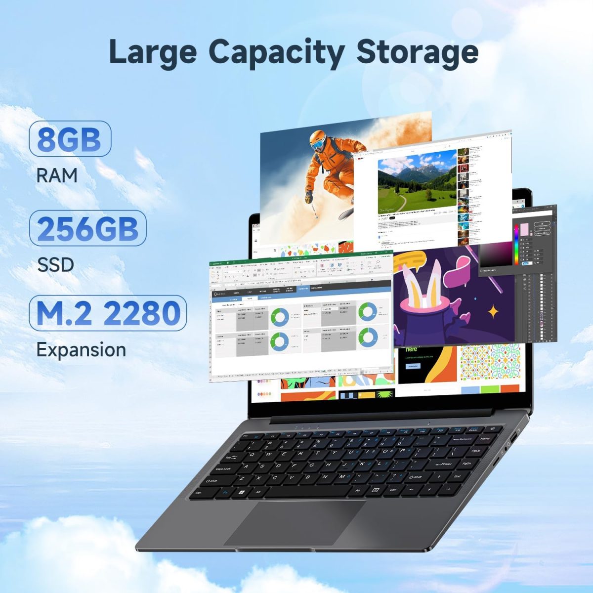⁦Bmax 14 inch Laptop Computer, 8GB RAM/256GB SSD, FHD IPS Display, Intel N5000 Processor, WiFi 5, BT 5.0, Long Lasting Battery, Slim Laptop⁩ - الصورة ⁦3⁩