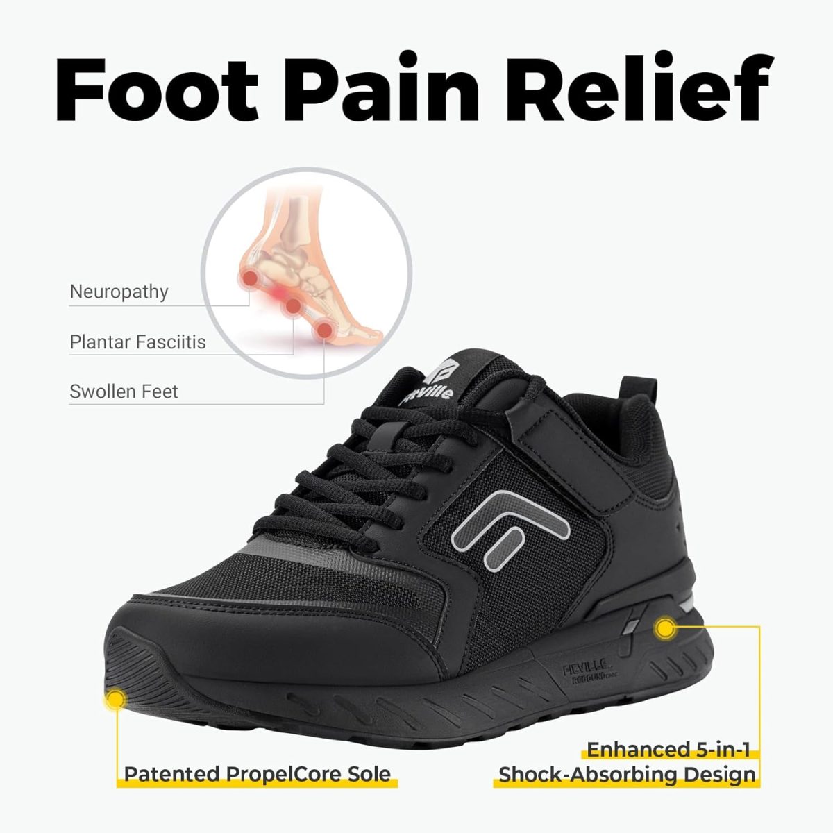 ⁦FitVille Men's Walking Shoes Wide Width Sneaker Running Orthopedic Shoes for Flat Feet Plantar Fasciitis - Rebound Core V7⁩ - الصورة ⁦5⁩