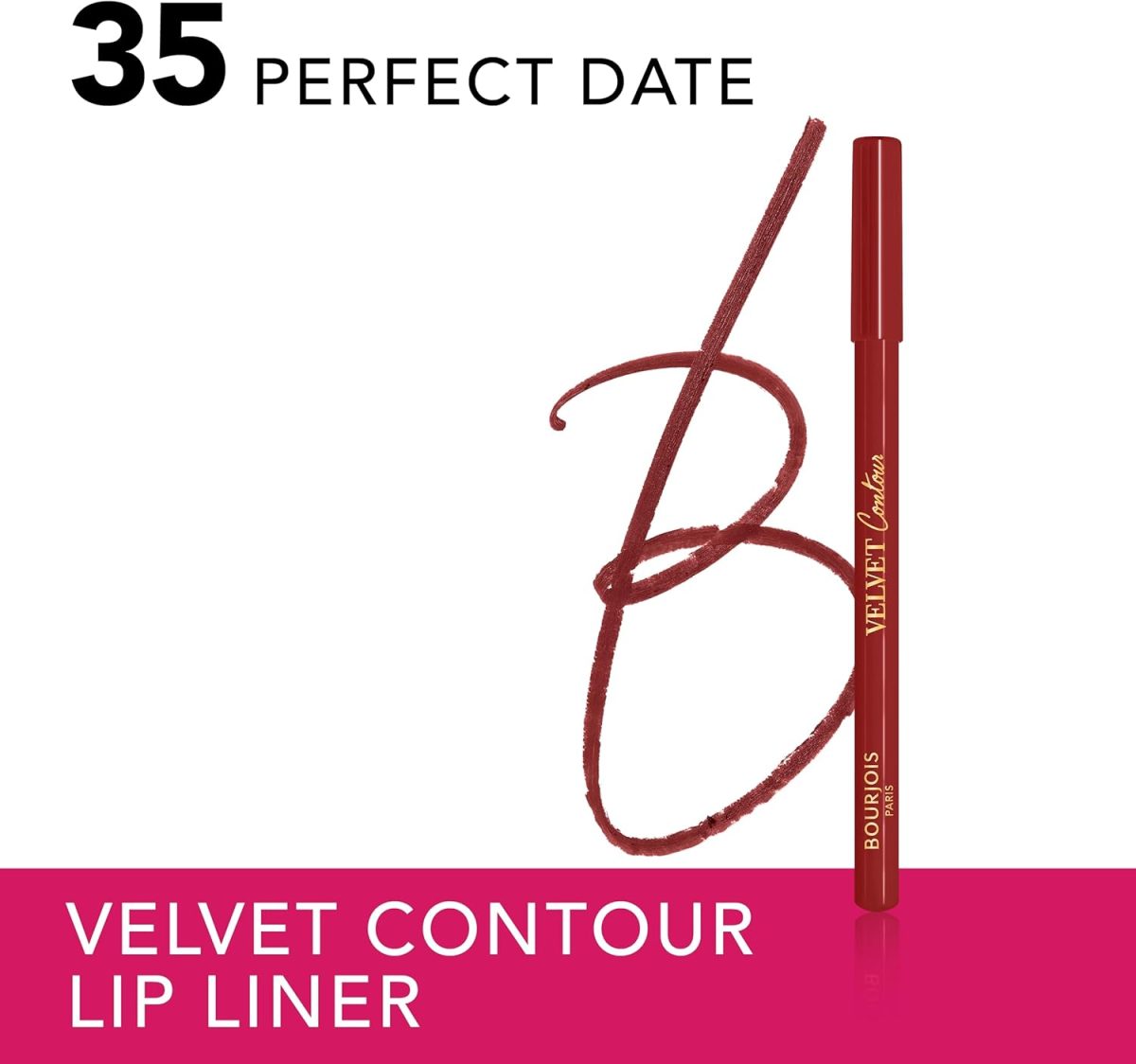 ⁦Bourjois Velvet Contour Lip Liner, 35 Perfect Date, Defines Lips, Creamy Matte Texture, Precise Application, Shea Butter, Grapeseed Oil, Long-lasting 8hr Wear, Zero Feathering or Smudging, 1.14g⁩ - الصورة ⁦2⁩