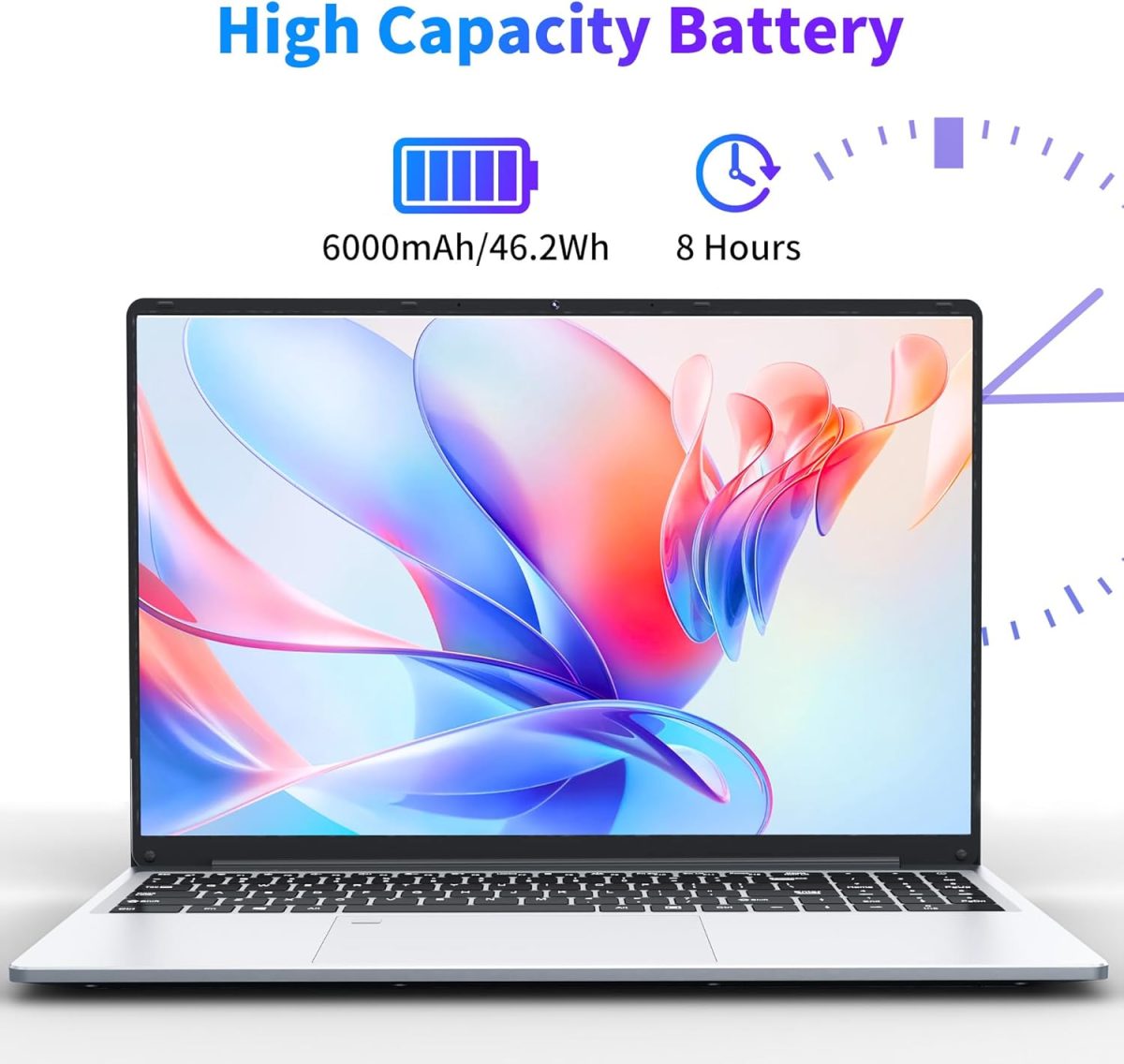 ⁦NIAKUN 16 Inch Laptop Computer 2025, Gaming Laptop, 16GB RAM 512GB SSD, N100 Processor, UHD Graphics 750 MHz, FHD 1920 * 1200, 180° Open, Backlit Keyboard, Windows 11 Pro, Fingerprint Unlock, Student⁩ - الصورة ⁦8⁩
