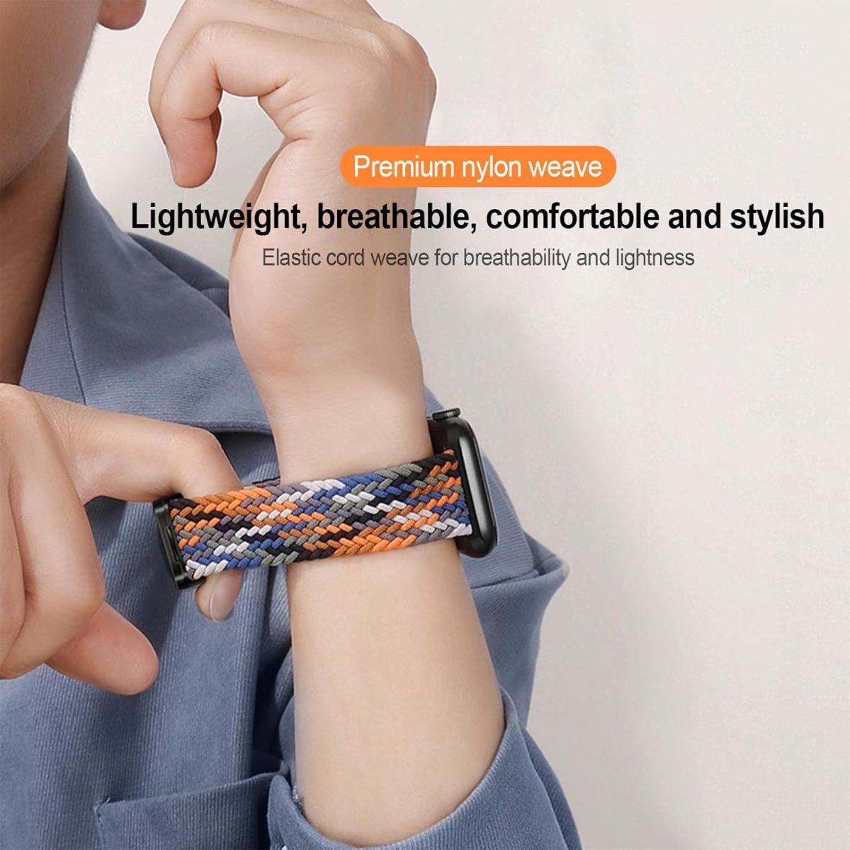 ⁦KEYSJEFF Compatible with Apple Watch Strap 45mm 44mm 42mm 41mm 40mm, Braided Nylon Sport Band Adjustable Elastics Magnetic Buckle Straps for Iwatch Series 9/8/7/6/SE/5/4⁩ - الصورة ⁦5⁩