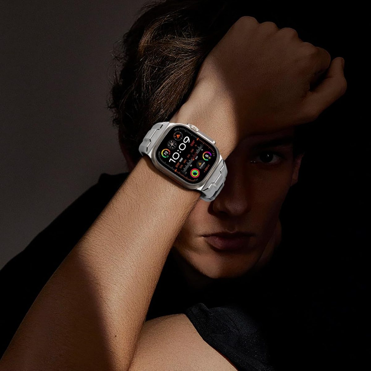 ⁦Suitisbest Sport Band for Apple Watch Ultra 2/Apple Watch Ultra Bands 49mm 45mm 44mm 42mm, Wide Rugged 316L Stainless Steel Connector Durable Silicone Band for iWatch Ultra 9 8 7 6 5 4 3 SE⁩ - الصورة ⁦8⁩