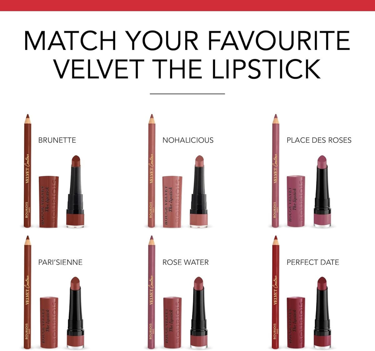 ⁦Bourjois Velvet Contour Lip Liner, 35 Perfect Date, Defines Lips, Creamy Matte Texture, Precise Application, Shea Butter, Grapeseed Oil, Long-lasting 8hr Wear, Zero Feathering or Smudging, 1.14g⁩ - الصورة ⁦7⁩