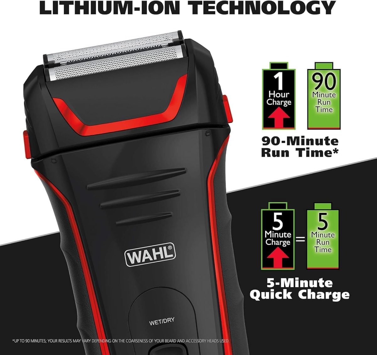 ⁦Wahl Clean & Close Electric Razor Rechargeable Wet/Dry Waterproof Electric Shaver for Cordless Men's Grooming & Beard Trimming - Lithium Ion with Long Run Time & Quick Charge – Model 7064⁩ - الصورة ⁦3⁩