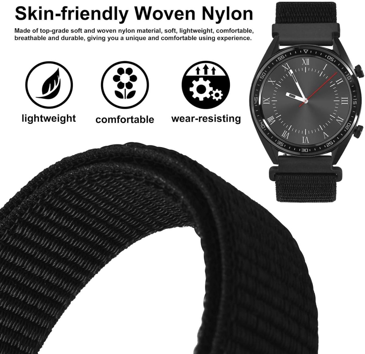 ⁦WOCCI Adjustable Nylon Sport Watch Bands with Hook and Loop Fastener, Quick Release Watch Straps for Men and Women, Band Width 16mm 18mm 19mm 20mm 21m 22mm 24mm⁩ - الصورة ⁦2⁩