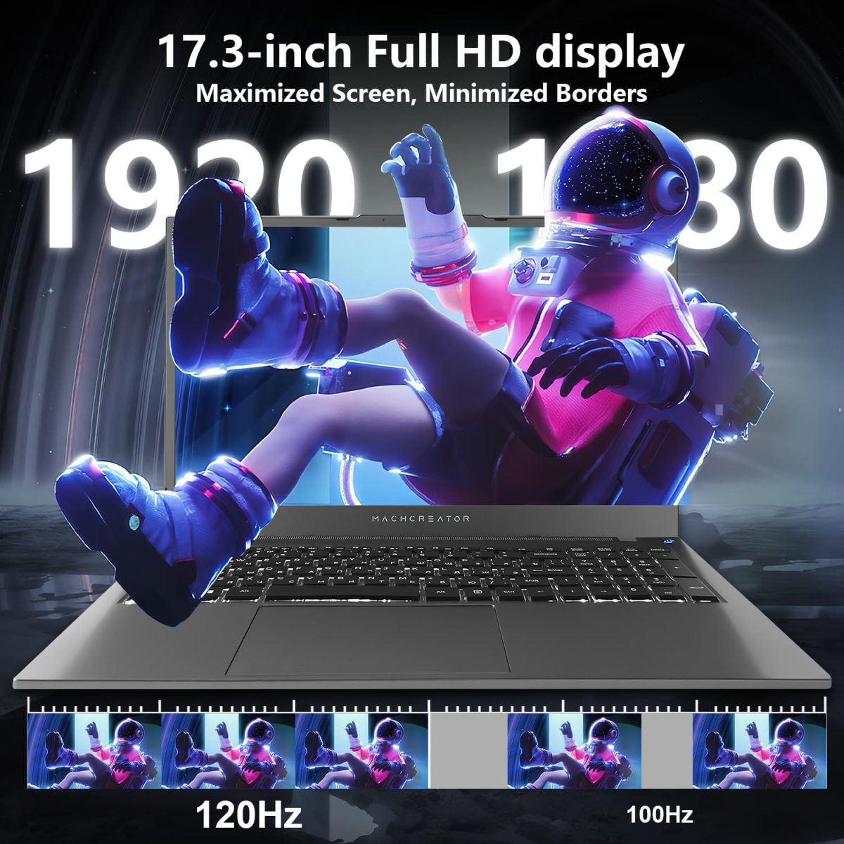 ⁦Machenike 17.3’’ Laptop, Intel Processor, 16GB DDR5 RAM, 1TB SSD, Backlit Keyboard, Large-Screen with 120Hz Refresh Rate, Perfect for Work, School, and Streaming, Windows 11 Home, Modern Grey⁩ - الصورة ⁦2⁩