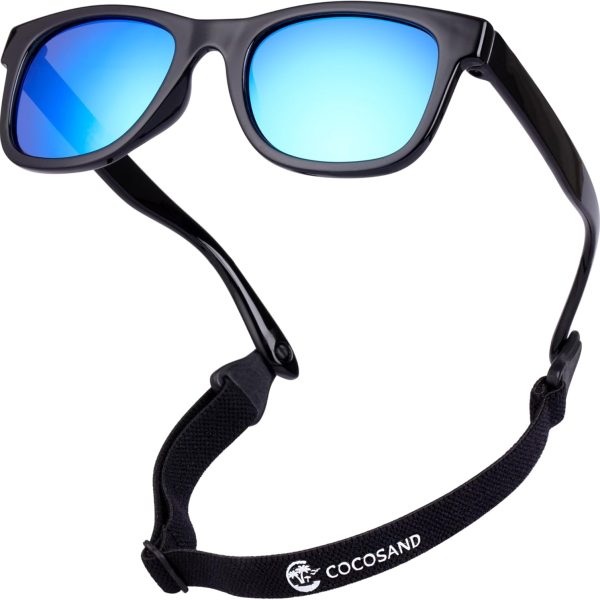 COCOSAND Toddler Sunglasses with Strap Polarized Retro Square Soft Silicone Nose Pads Baby Boys Girls Age 0-24 Months