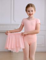 ⁦MdnMd Girls Ballet Leotards Skirt Tights Combo Toddler Ballerina Dance Dresses Outfit Removable Soft with Short Sleeve⁩ - الصورة ⁦3⁩
