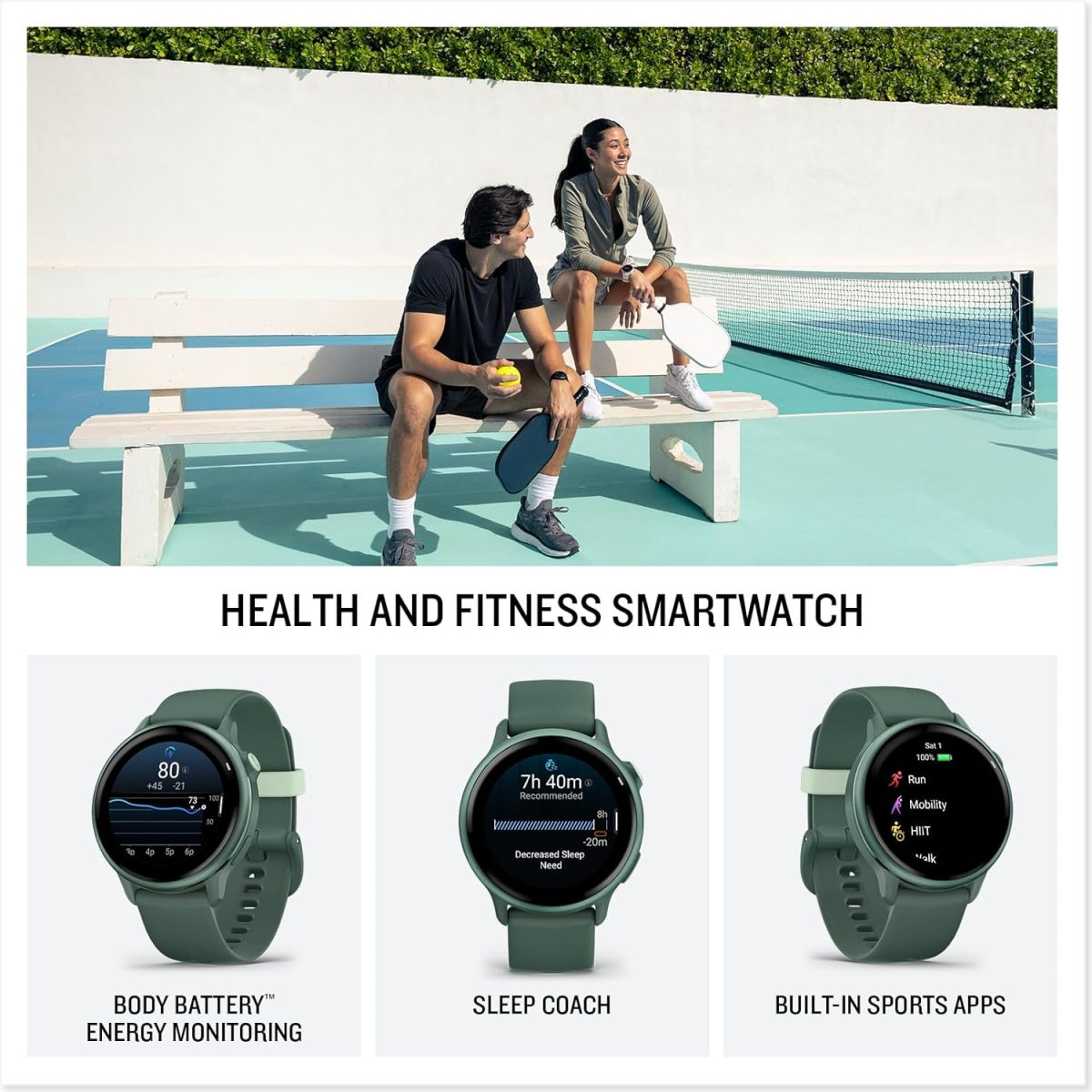 ⁦Garmin vívoactive® 6, Health and Fitness GPS Smartwatch, AMOLED Display, Up to 11 Days of Battery, Metallic Jasper Green with Jasper Green Band⁩ - الصورة ⁦2⁩
