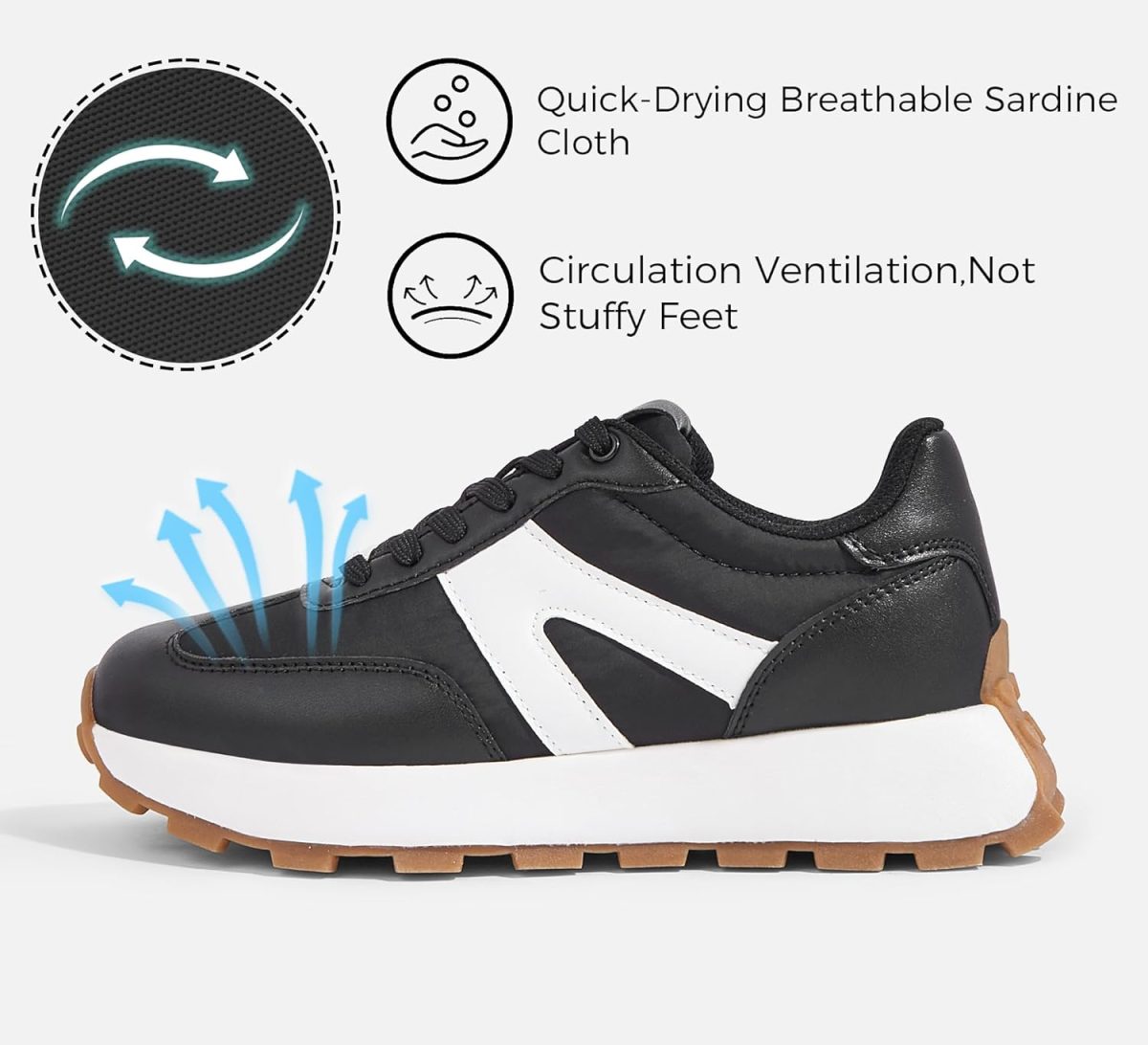 ⁦LUCKY STEP Women's Platform Fashion Sneakers Retro Classic Trainers Casual Lace-up Stylish Tennis Running Walking Shoes⁩ - الصورة ⁦2⁩